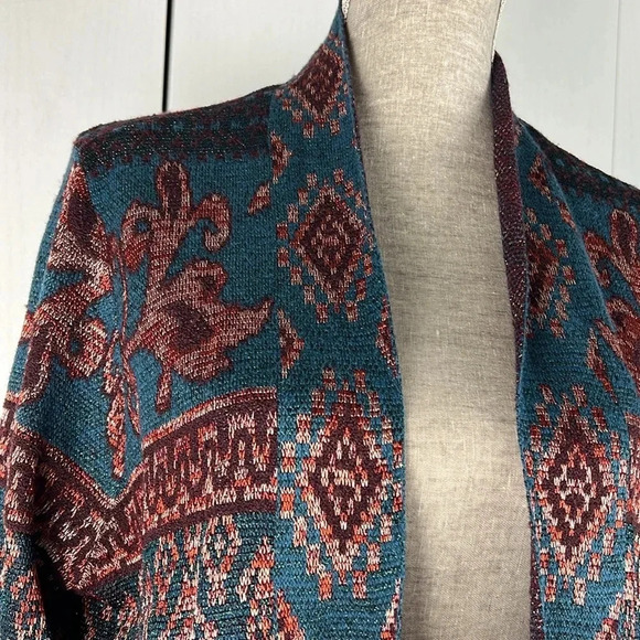 Chico’s Tapestry Regal Jacquard Open Front Cardigan Sweater LS Multi 2/L NWT - Picture 7 of 14